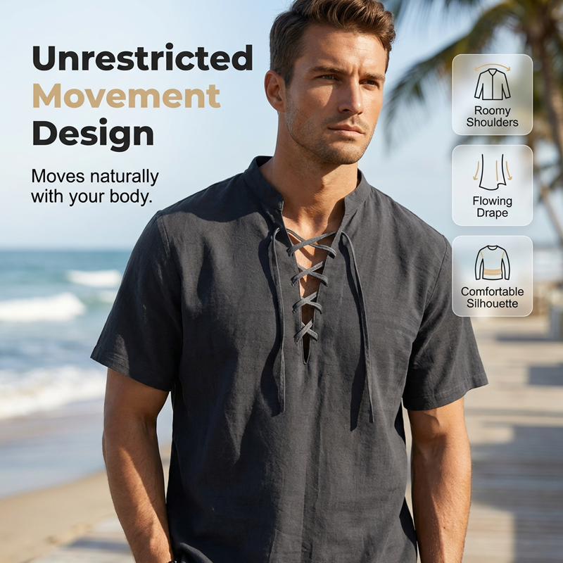 Camicia casual da uomo a maniche corte con allacciatura