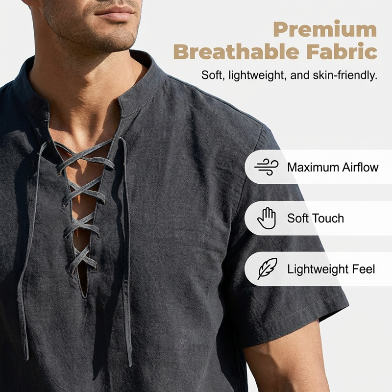 Camicia casual da uomo a maniche corte con allacciatura