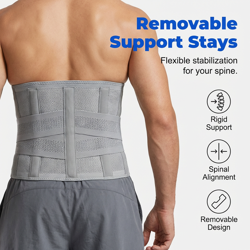 Fascia lombare compressiva a doppia cinghia con stecche di supporto rimovibili