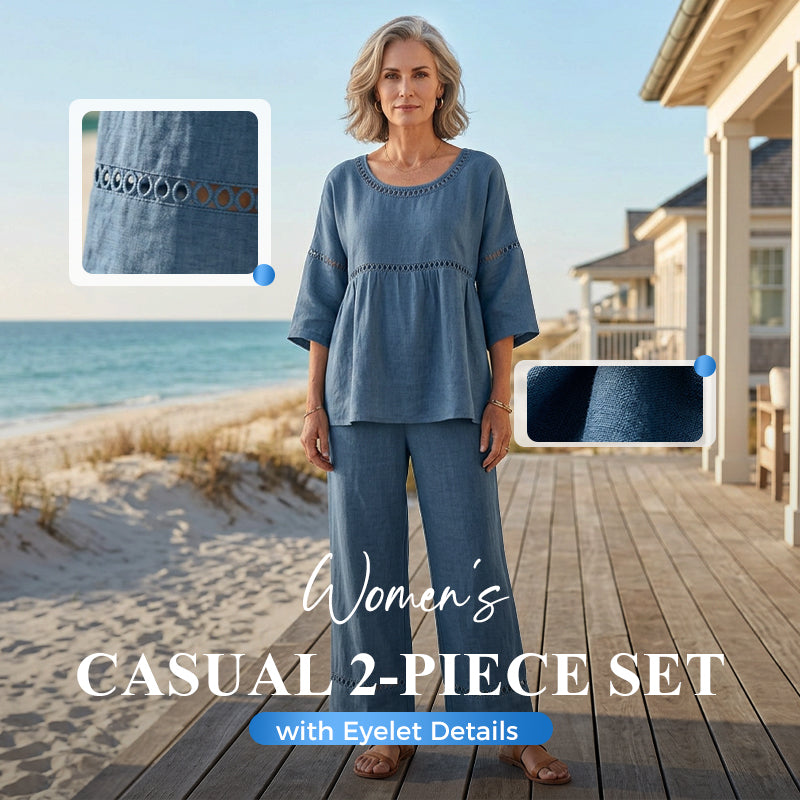 Conjunto casual de 2 piezas para mujer con detalles de ojales