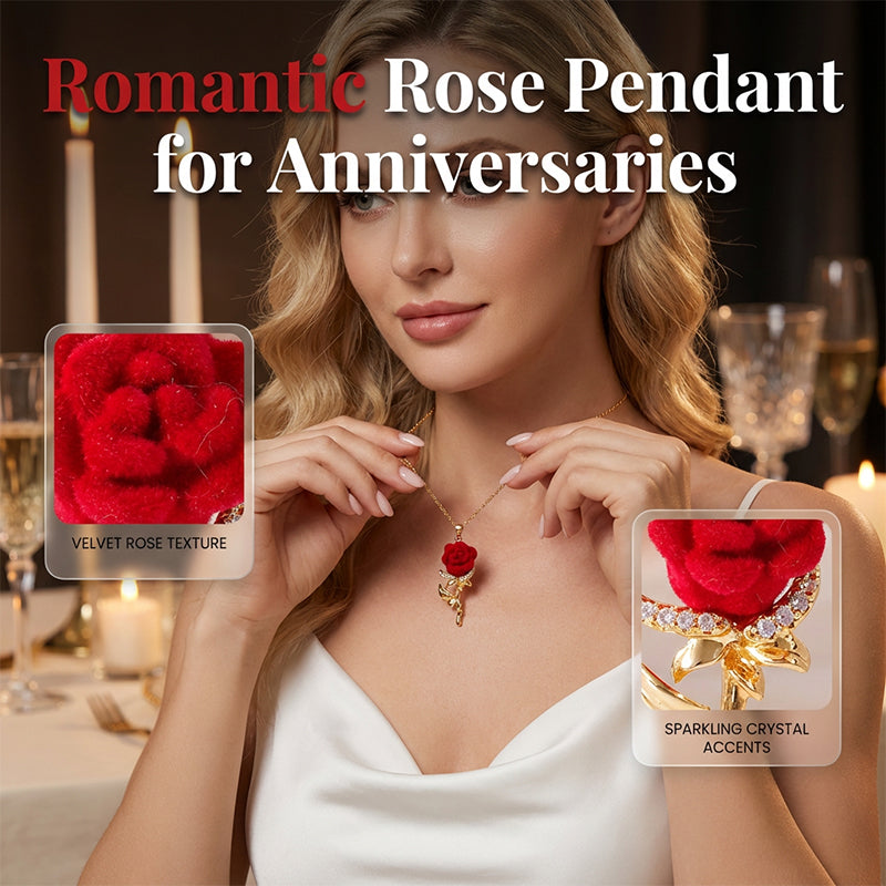 Elegant Red Rose Pendant Necklace