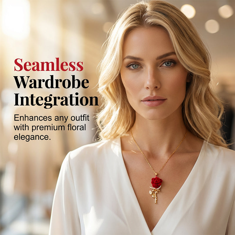 Elegant Red Rose Pendant Necklace