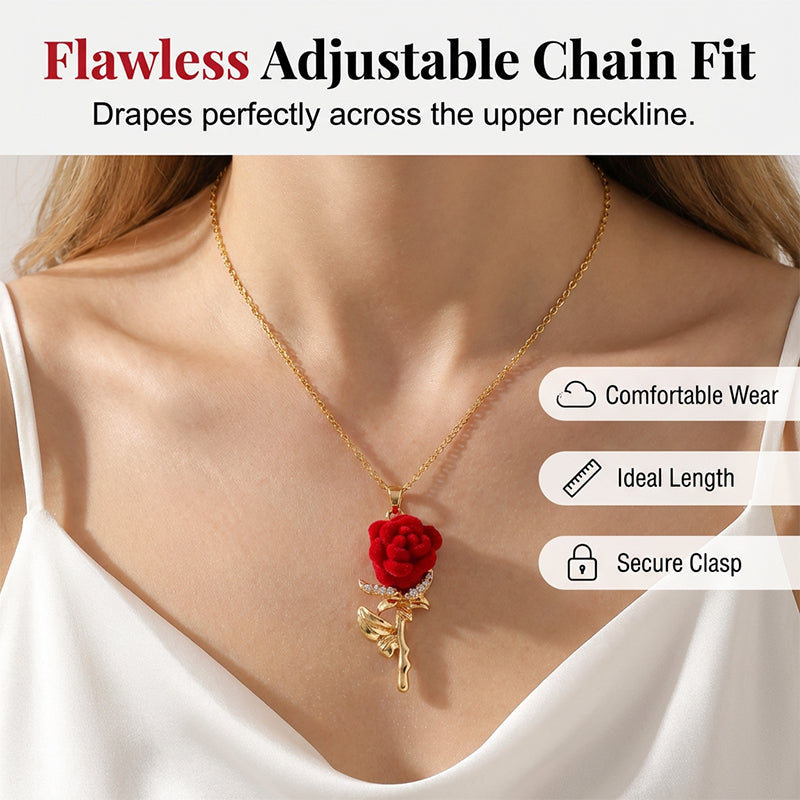Elegant Red Rose Pendant Necklace