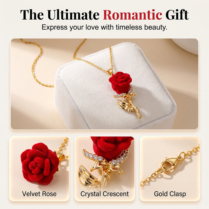 Elegant Red Rose Pendant Necklace