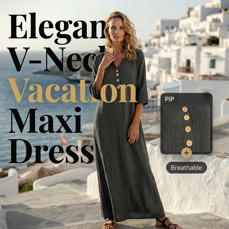 Women's Casual V-Neck Loose-Fit Maxi Dress