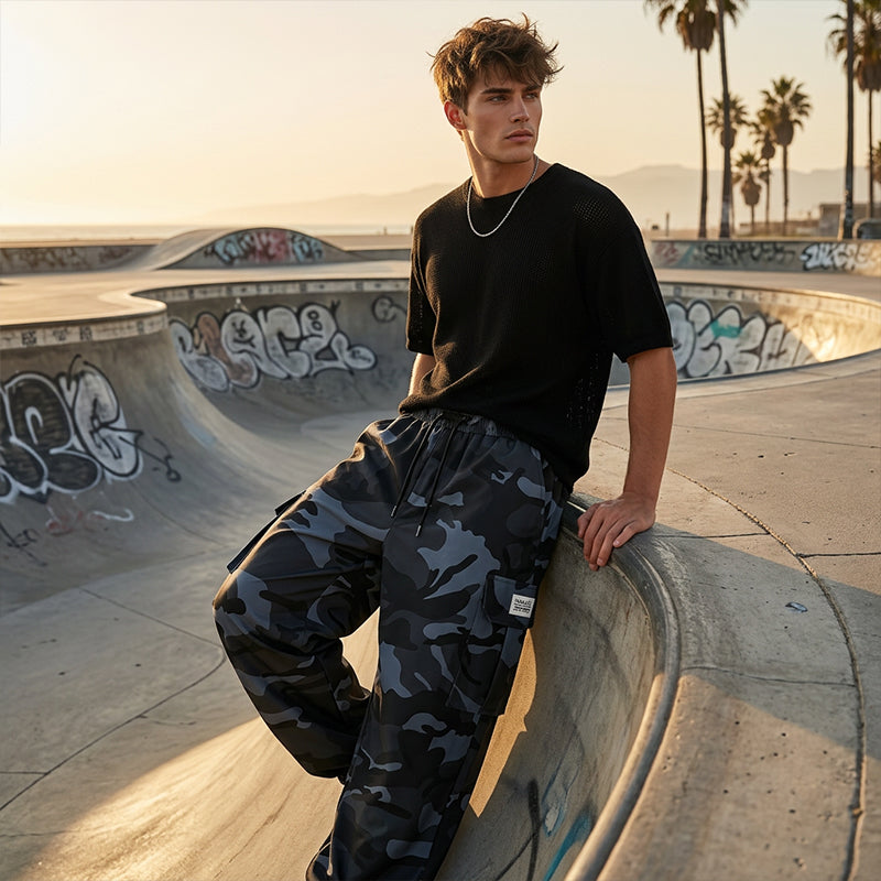 Pantaloni casual da uomo mimetici con coulisse