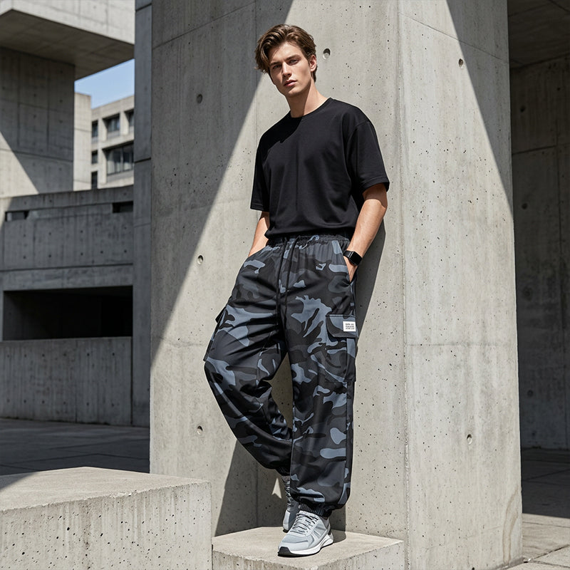 Pantaloni casual da uomo mimetici con coulisse