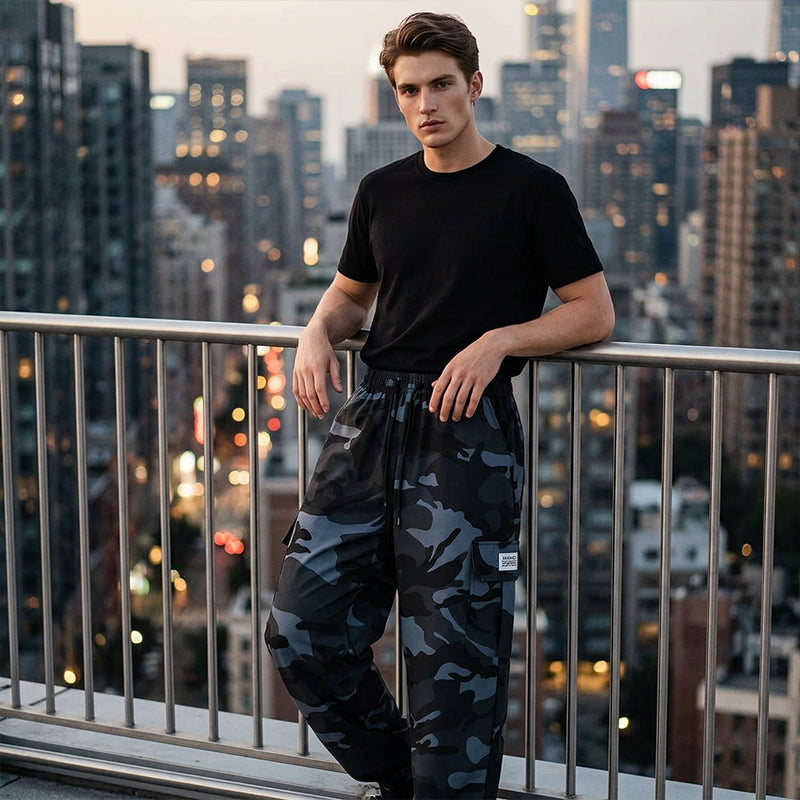 Pantaloni casual da uomo mimetici con coulisse