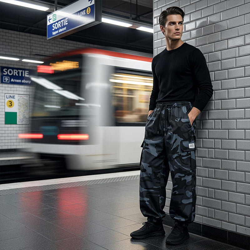Pantaloni casual da uomo mimetici con coulisse