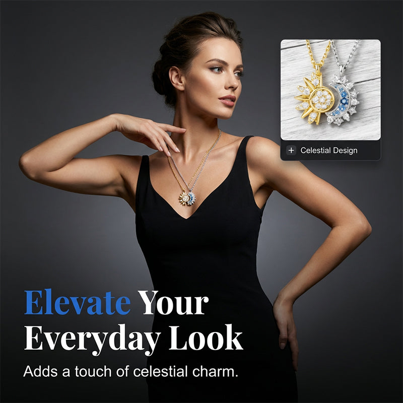 Collana con ciondolo Sole e Luna e strass