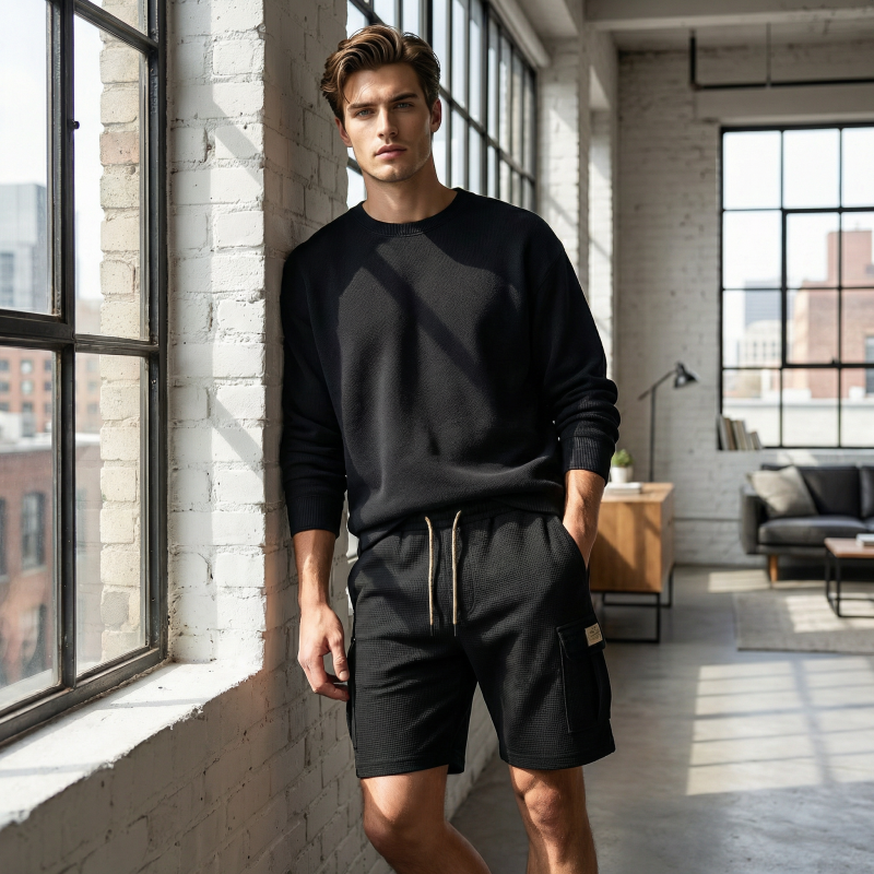 Men's Casual Textured Cargo Shorts with Drawstring