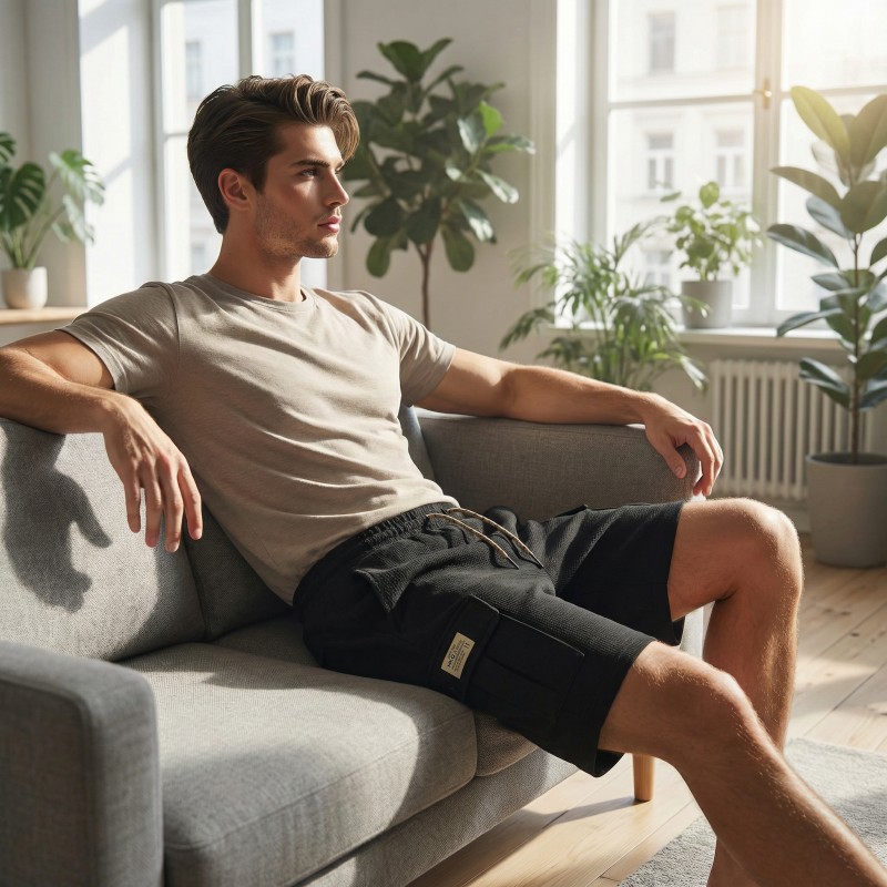 Men's Casual Textured Cargo Shorts with Drawstring