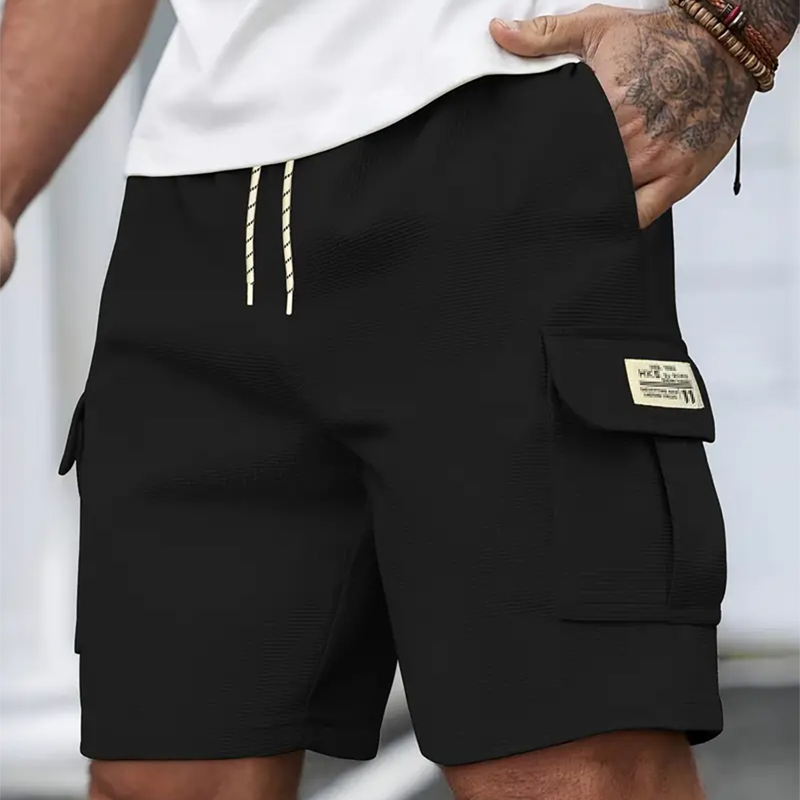 Men's Casual Textured Cargo Shorts with Drawstring