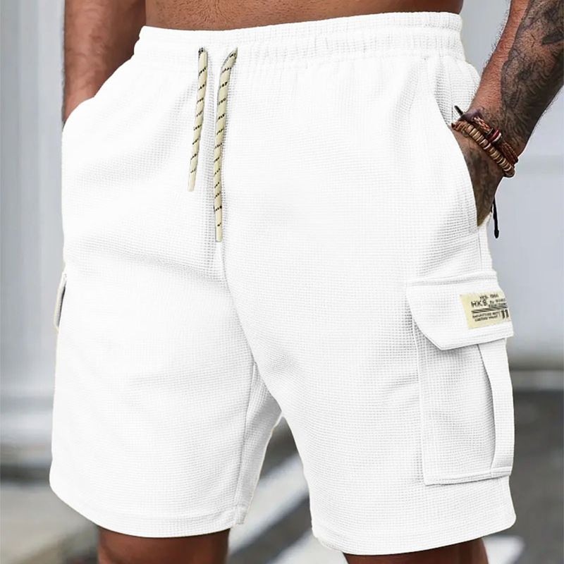 Men's Casual Textured Cargo Shorts with Drawstring
