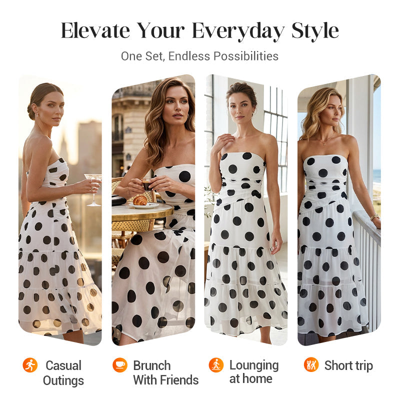 2026 Newest Models-Elegant Strapless Polka Dot Tiered Dress