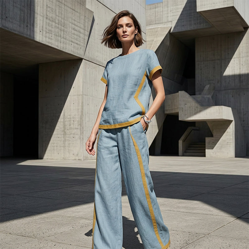 Women's Casual 2-Piece Set ¨C Top & Shorts/Pants, Contrast Trim, Soft Fabric