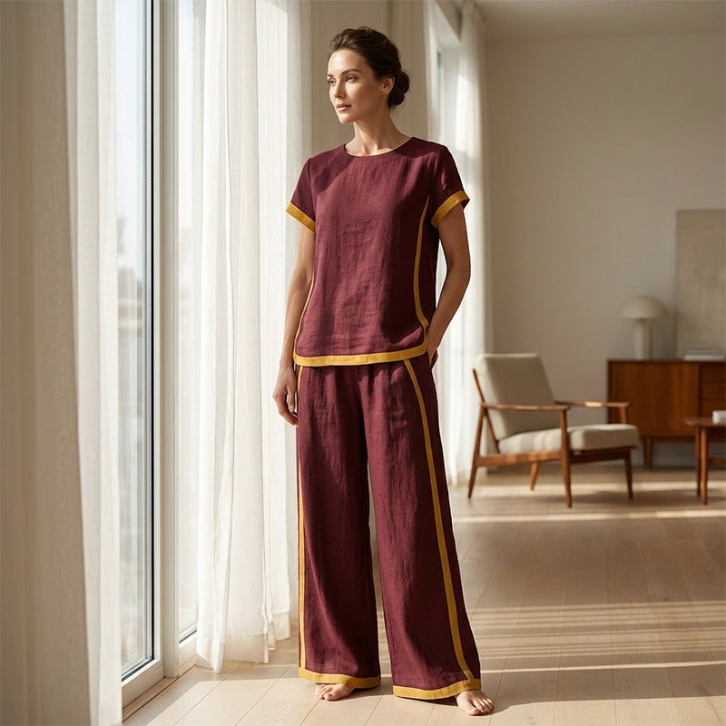 Women's Casual 2-Piece Set ¨C Top & Shorts/Pants, Contrast Trim, Soft Fabric