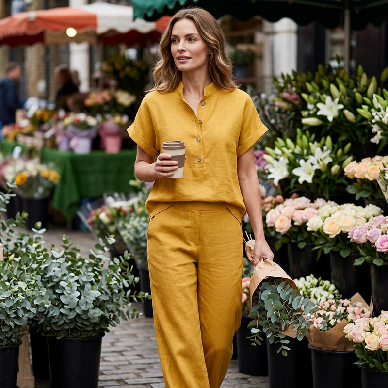 Casual tweedelige dames set in effen kleur