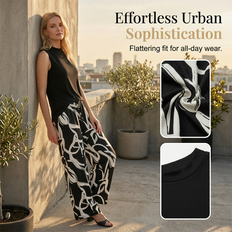Women's Sleeveless Top & Printed Wide-Leg Pants Set