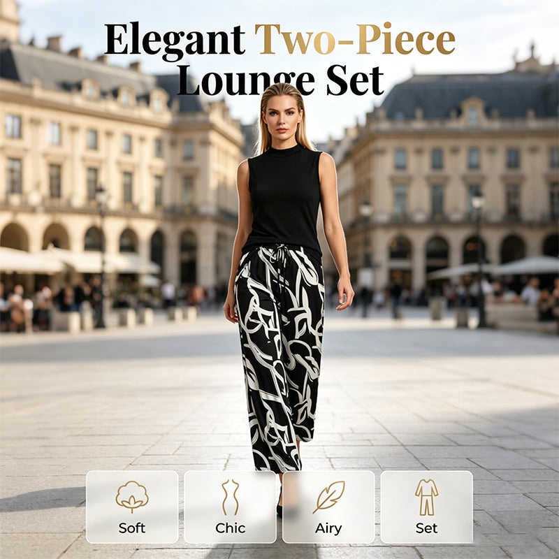 Women's Sleeveless Top & Printed Wide-Leg Pants Set