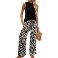Women's Sleeveless Top & Printed Wide-Leg Pants Set