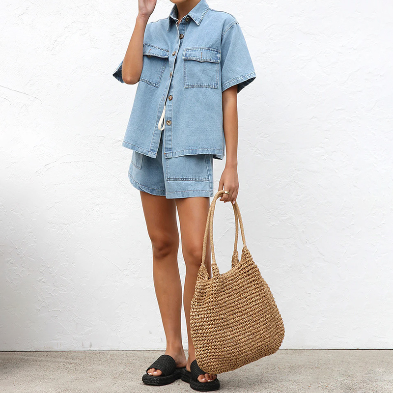 Denim Shirt & Shorts Set - Casual Comfort