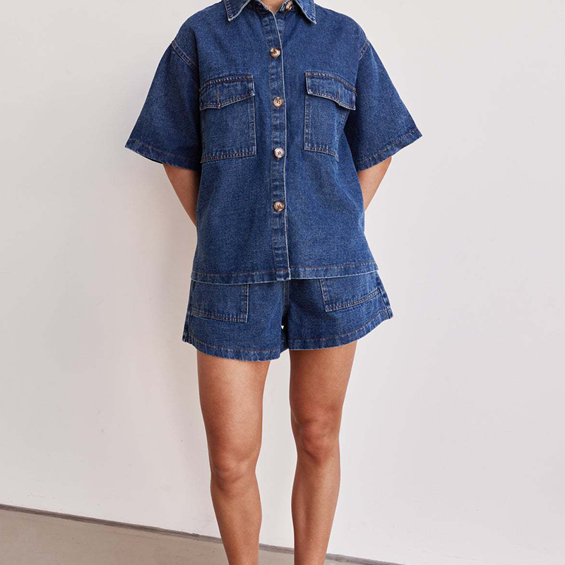 Denim Shirt & Shorts Set - Casual Comfort