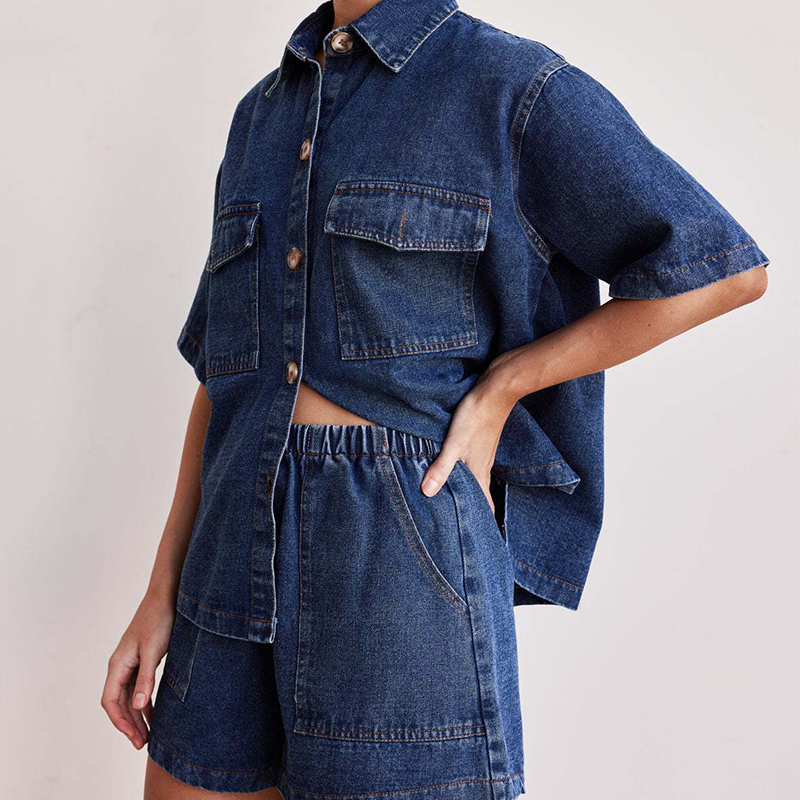 Denim Shirt & Shorts Set - Casual Comfort