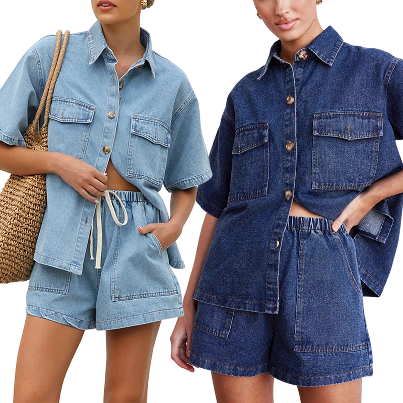 Denim Shirt & Shorts Set - Casual Comfort