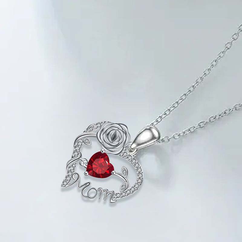 Rose Heart Mom Pendant Necklace