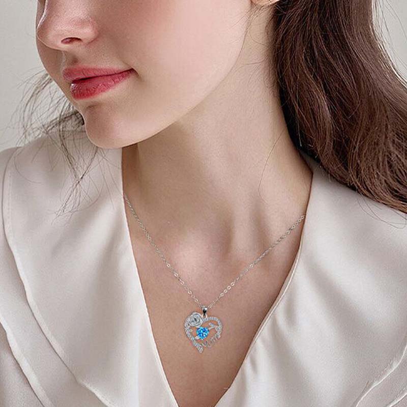 Rose Heart Mom Pendant Necklace