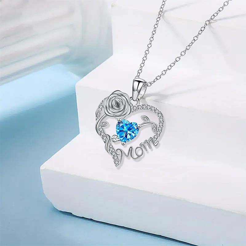 Rose Heart Mom Pendant Necklace