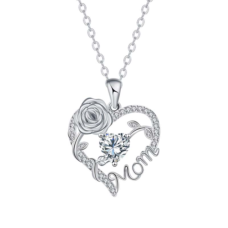 Rose Heart Mom Pendant Necklace
