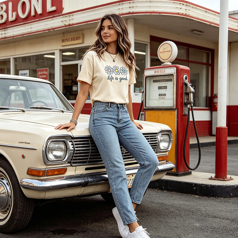 Life is Good T-Shirt ¨C Daisy Graphic, Cotton, Relaxed Fit, Positive