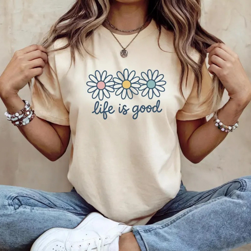 Life is Good T-Shirt ¨C Daisy Graphic, Cotton, Relaxed Fit, Positive
