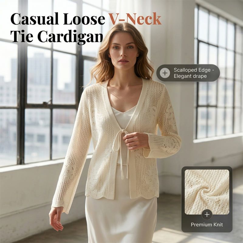 Casual losvallend vest met V-hals, uitsparingen en strik