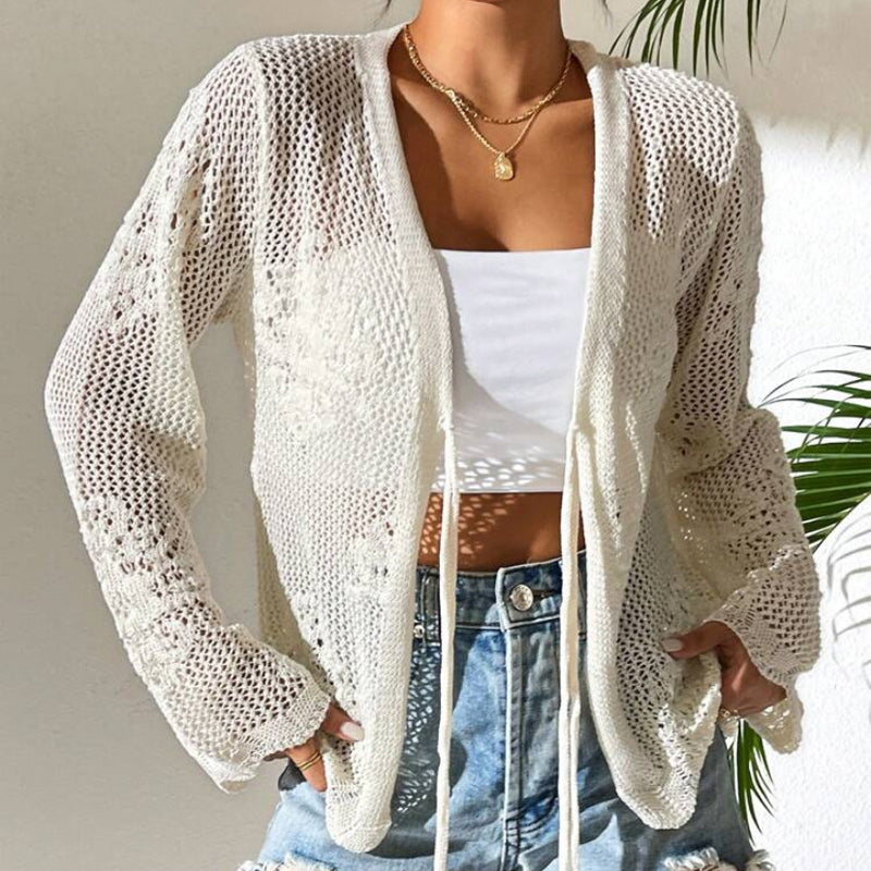 Casual losvallend vest met V-hals, uitsparingen en strik