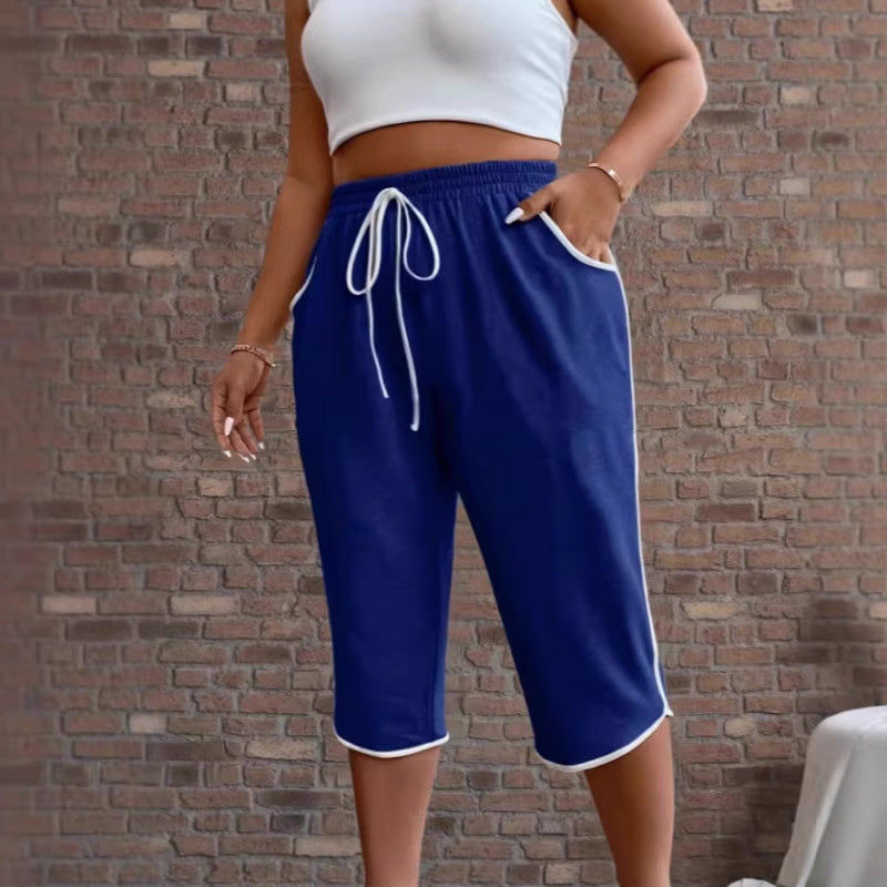 Pantalones capri con cordón y bolsillos para mujer