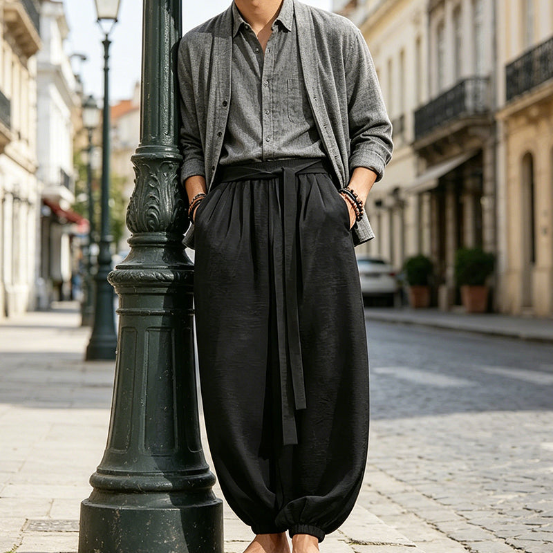 Pantalones harén informales para hombre con tobillos elásticos