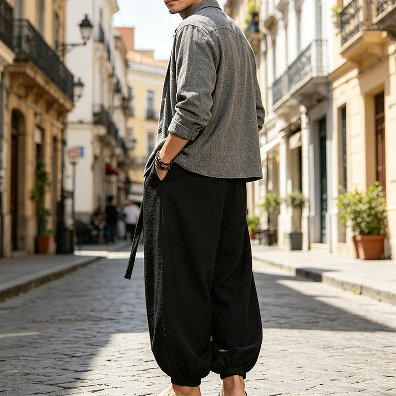 Pantalones harén informales para hombre con tobillos elásticos