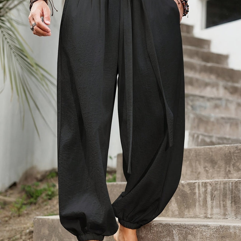 Pantalones harén informales para hombre con tobillos elásticos