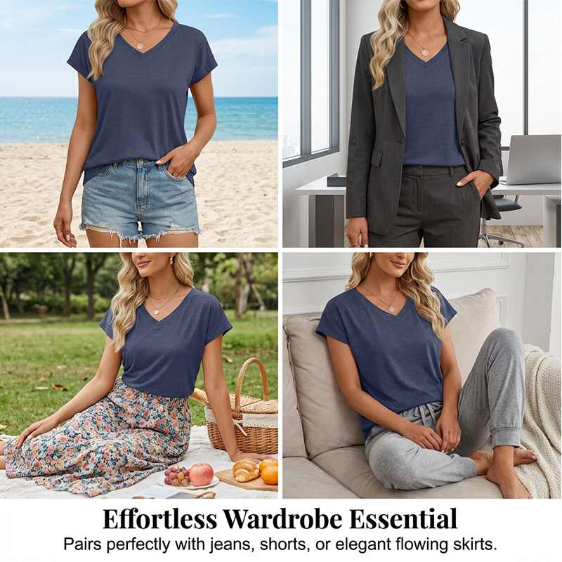 Women's Casual V-Neck Short Sleeve T-Shirt