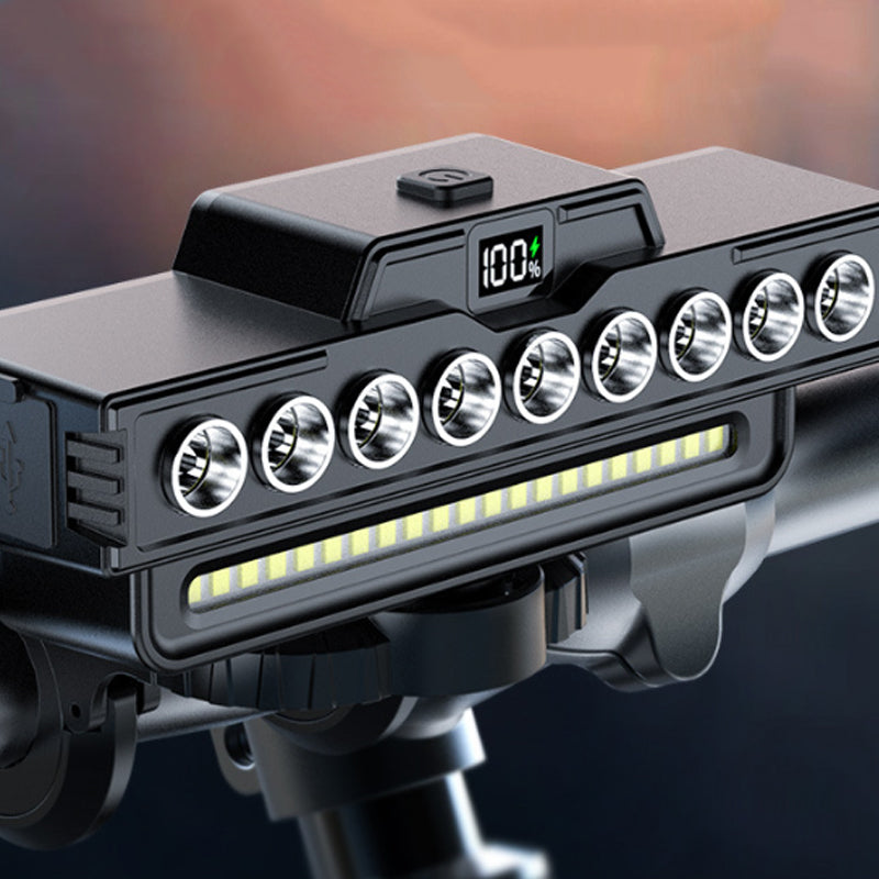 Phare de vélo ¨C 8 LED, klaxon intégré©\, rechargeable par USB, télécommande filaire