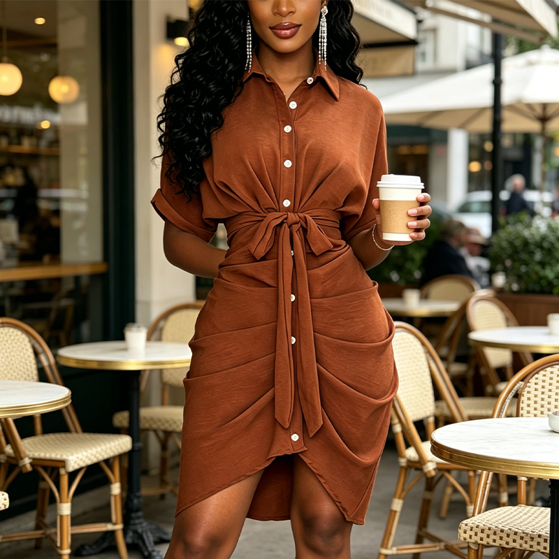Women's Casual Button-Down Shirt Dress