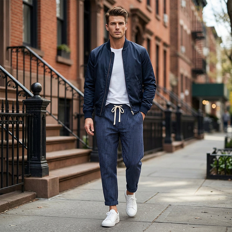 Men's Striped Linen Blend Casual Pants