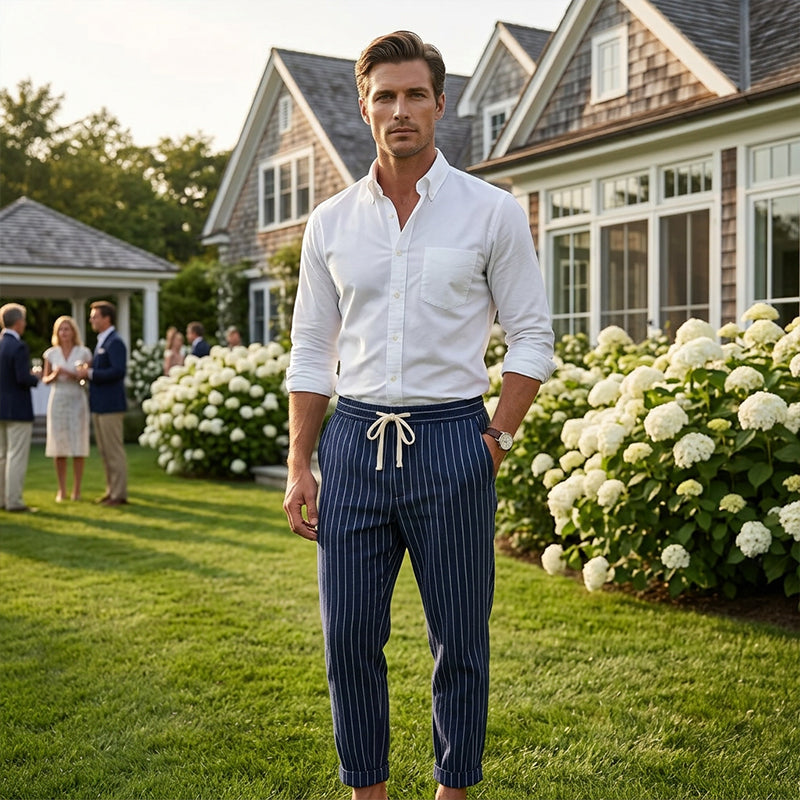 Men's Striped Linen Blend Casual Pants