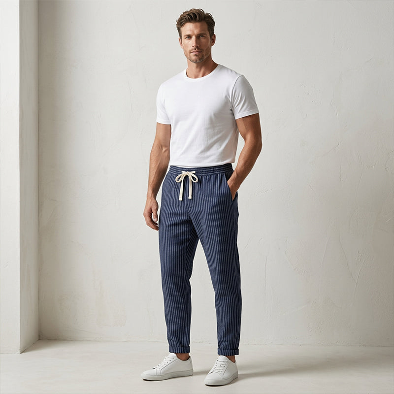 Men's Striped Linen Blend Casual Pants