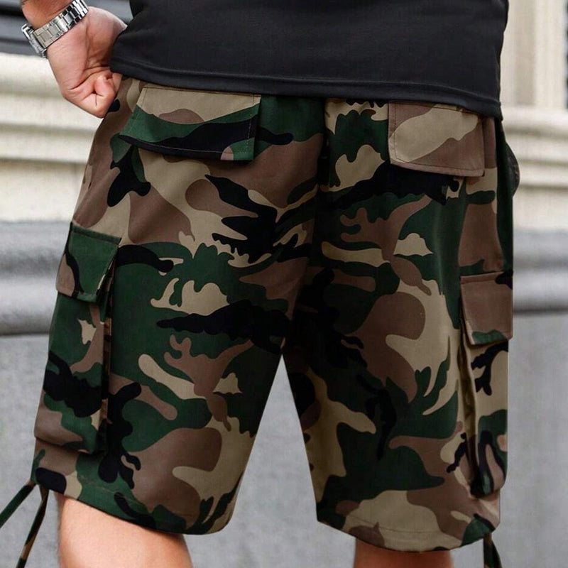 Cargo-short voor heren met camouflageprint en taille met trekkoord