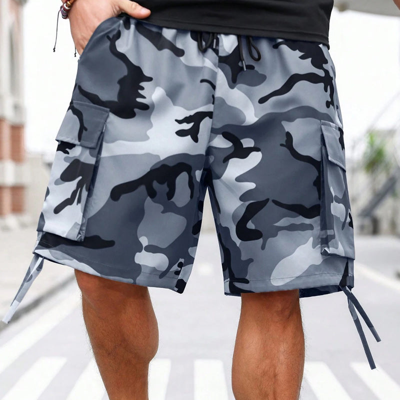 Cargo-short voor heren met camouflageprint en taille met trekkoord