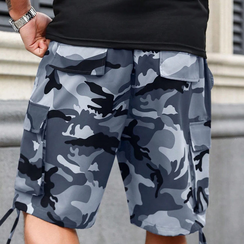 Cargo-short voor heren met camouflageprint en taille met trekkoord